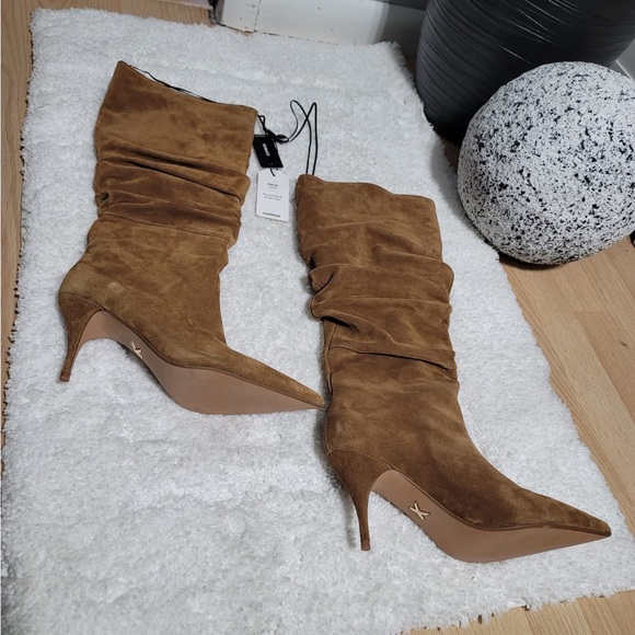 Express Brian Atwood x Express Suede Slouch Thin Heeled Tall Boots NWT - Picture 7 of 8